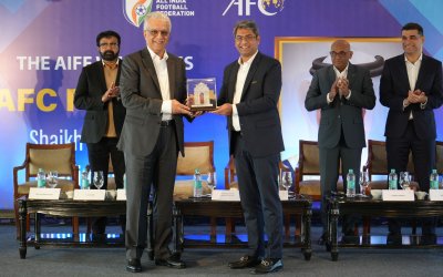 AIFF felicitates AFC President Shaikh Salman bin Ibrahim Al Khalifa in Navi Mumbai