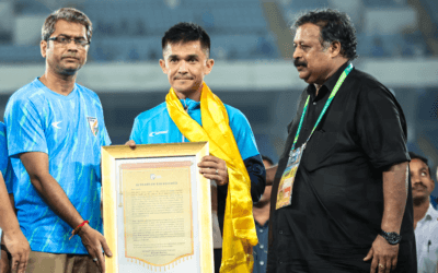 Sunil Chhetri felicitated by AIFF President after Kuwait game
